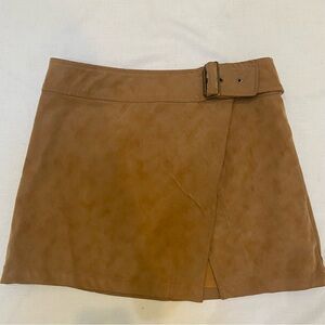Free People Ari Wrap Skirt Camel Brown Faux Suede Front Slit Buckle Boho Chic 12